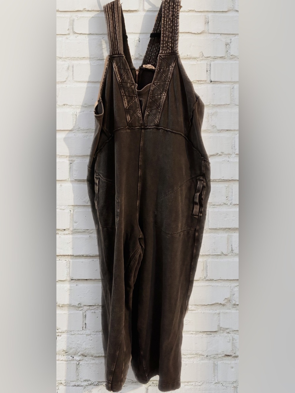 Easel Mineral Washed Terry Knit Jumpsuit Overalls Charcoal Gray Size L
